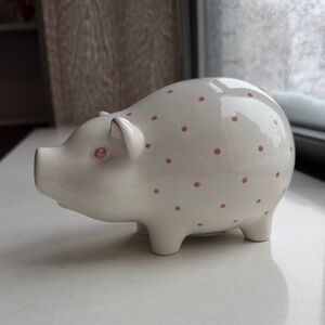 Tiffany White Ceramic Piggy Bank with Pink Polka Dots